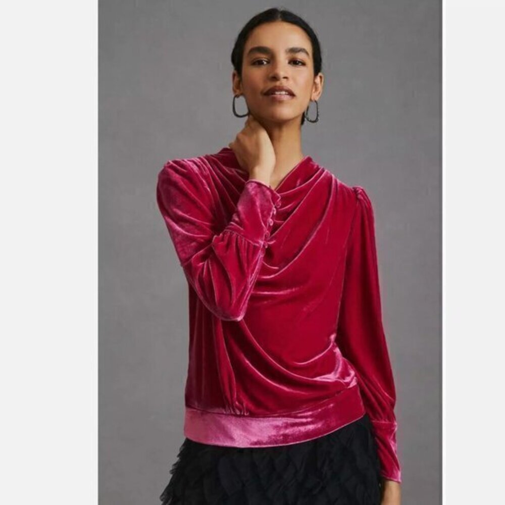 Anthropologie x BTFL-life Velvet Pullover Blouse Pink size XXS